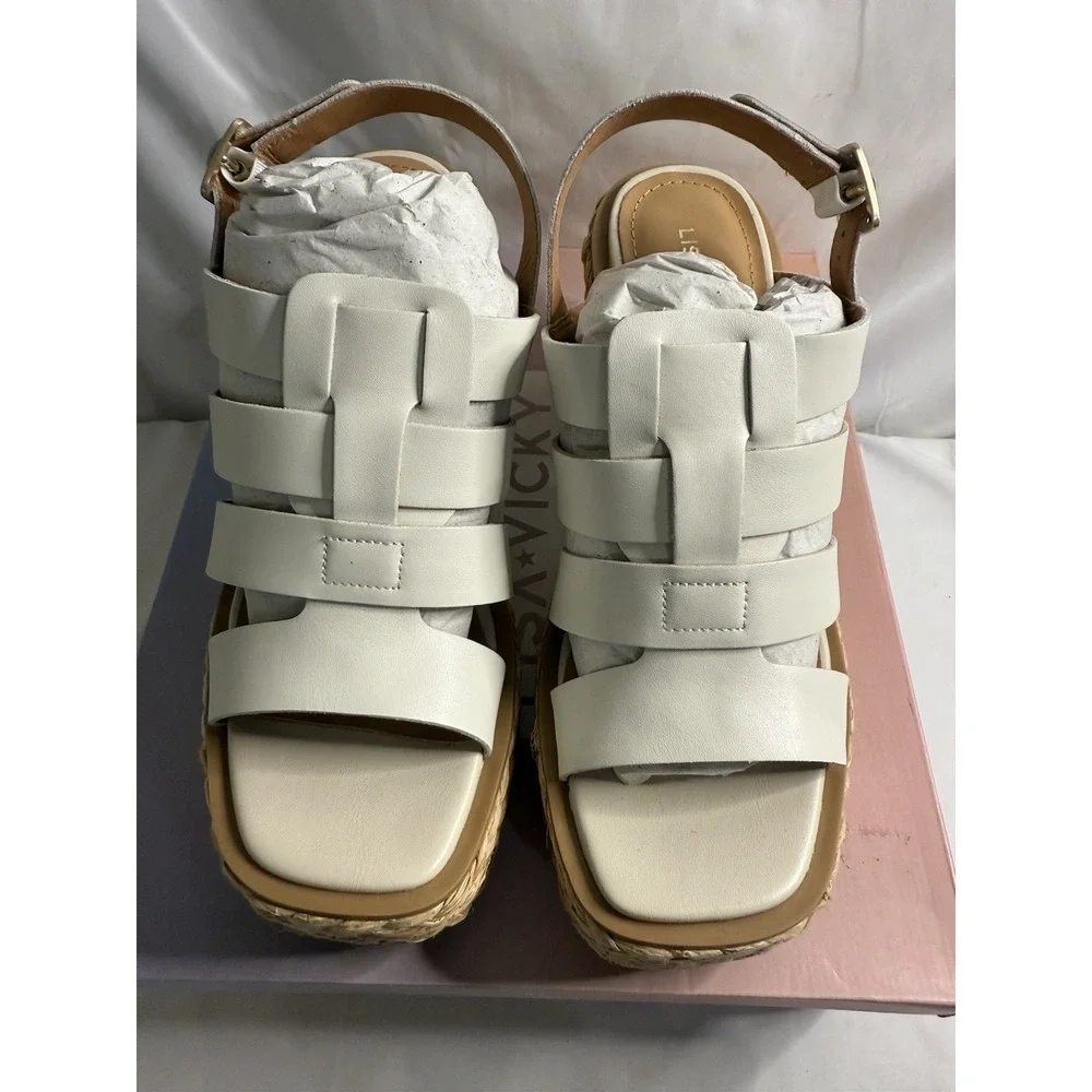 Lisa Vicky Nordstrom Just-V White Leather Strappy Platform Women Size 8.5‎